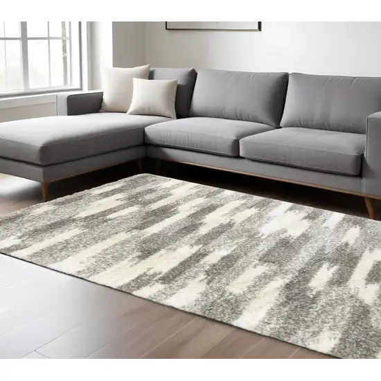 Gray And Ivory Geometric Pattern Area Rug Photo 1