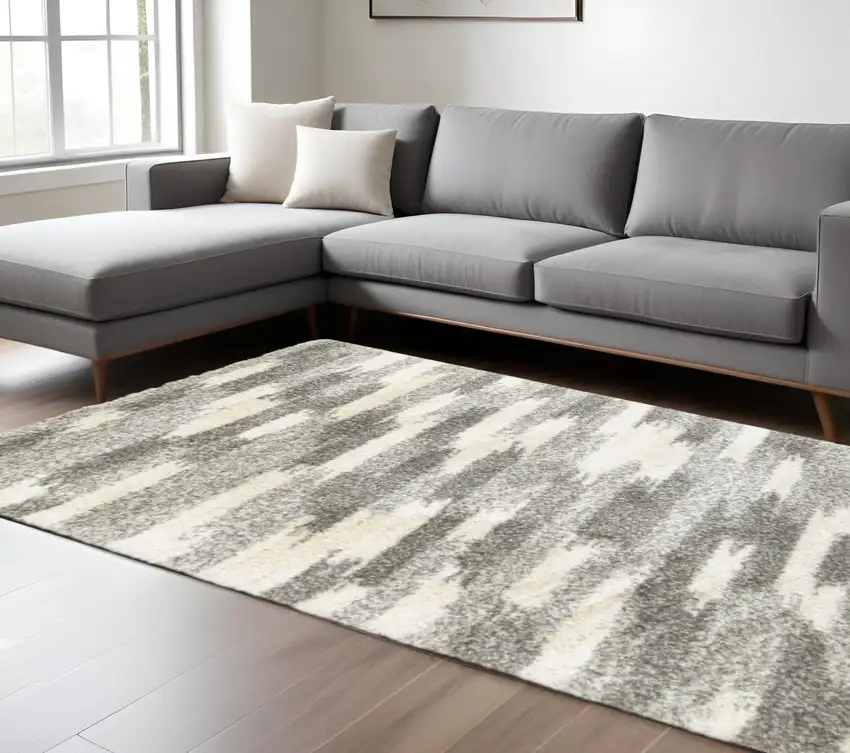 Gray And Ivory Geometric Pattern Area Rug Photo 1
