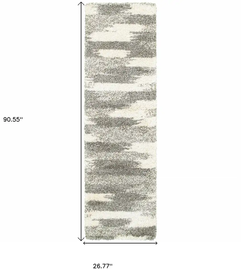 Gray and Ivory Geometric Pattern Runner Rug Photo 5