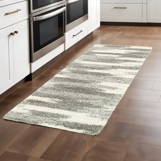 2' X 8' Gray And Ivory Geometric Pattern Runner Rug Photo 1