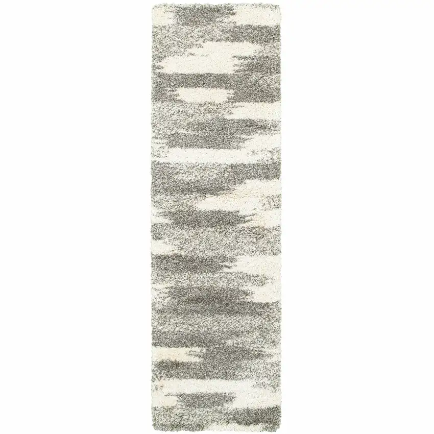 Gray and Ivory Geometric Pattern Runner Rug Photo 1