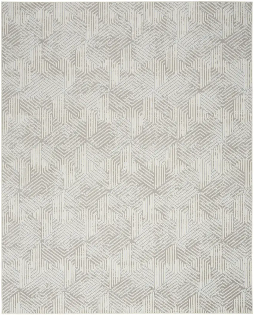 Gray and Ivory Geometric Power Loom Area Rug Photo 2