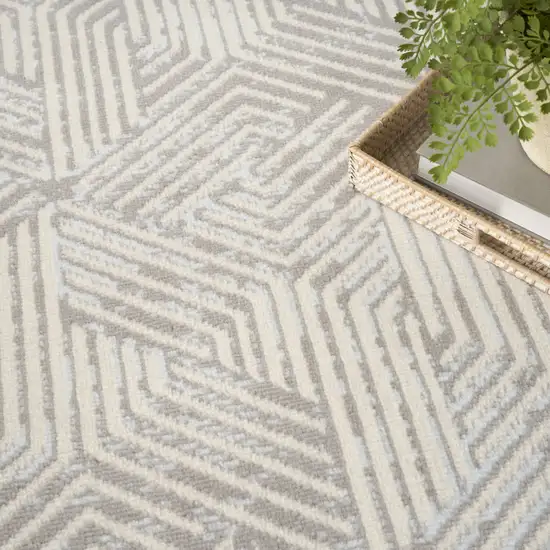 Gray and Ivory Geometric Power Loom Area Rug Photo 6