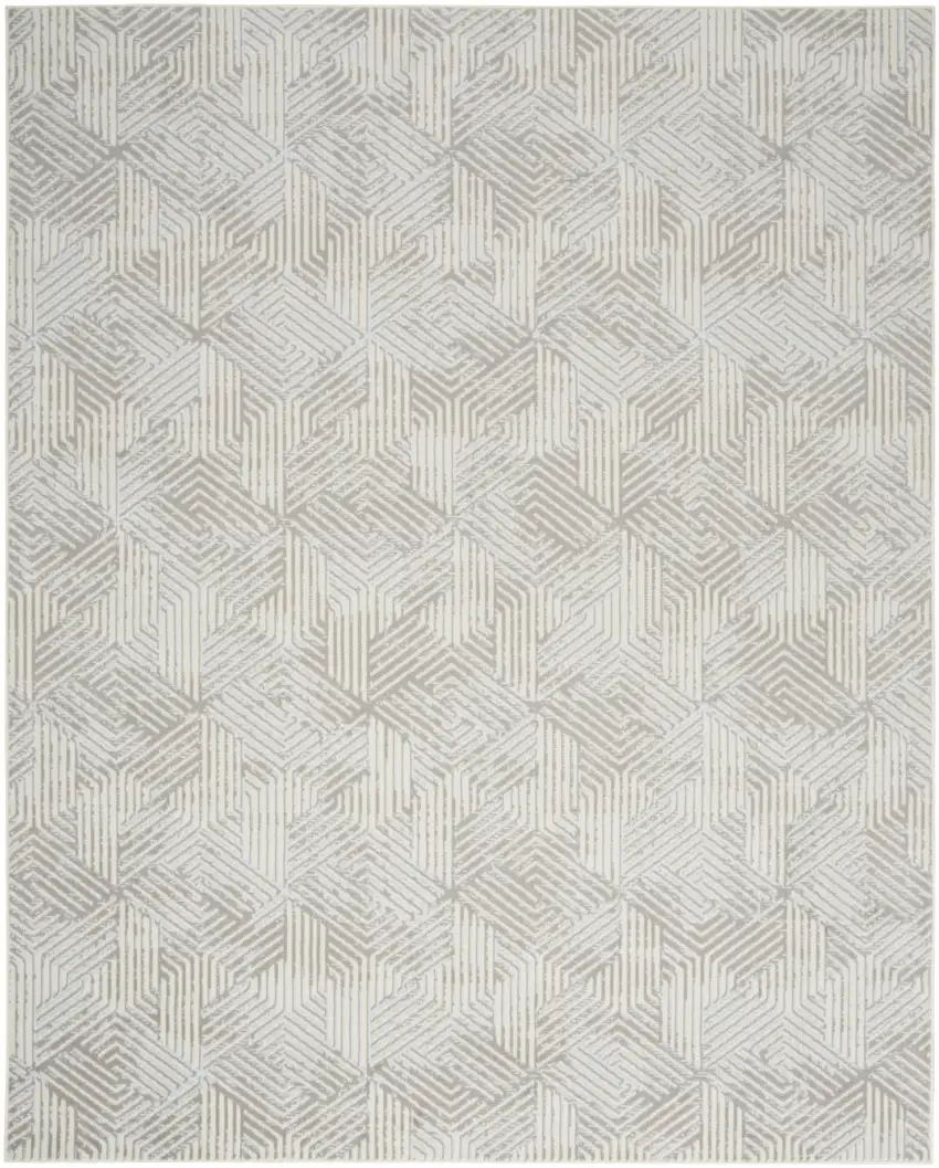 Gray and Ivory Geometric Power Loom Area Rug Photo 8