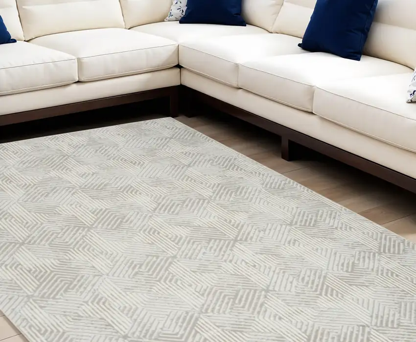 Gray and Ivory Geometric Power Loom Area Rug Photo 1