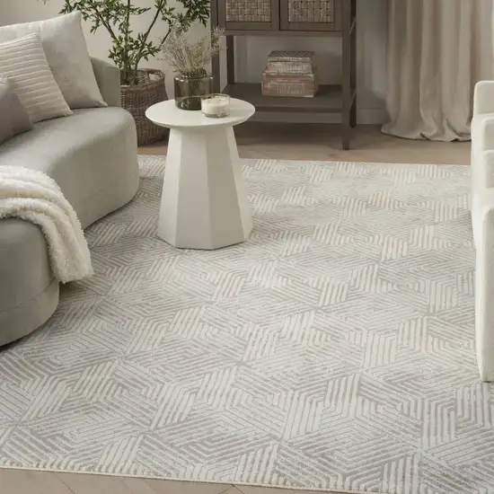 Gray and Ivory Geometric Power Loom Area Rug Photo 5