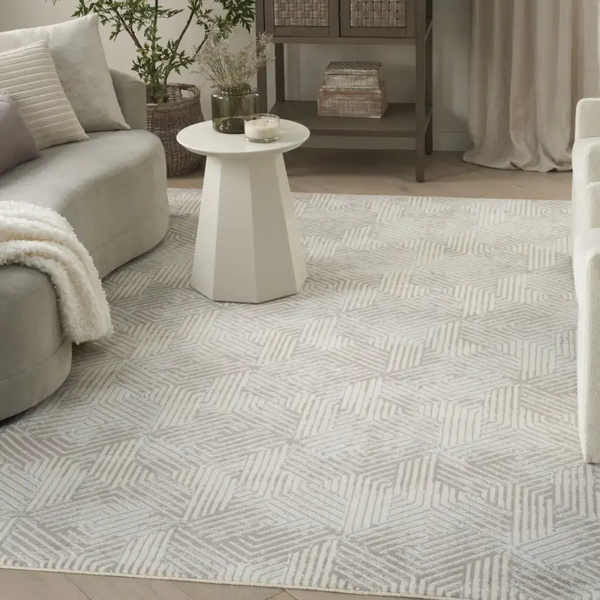 Gray and Ivory Geometric Power Loom Area Rug Photo 5