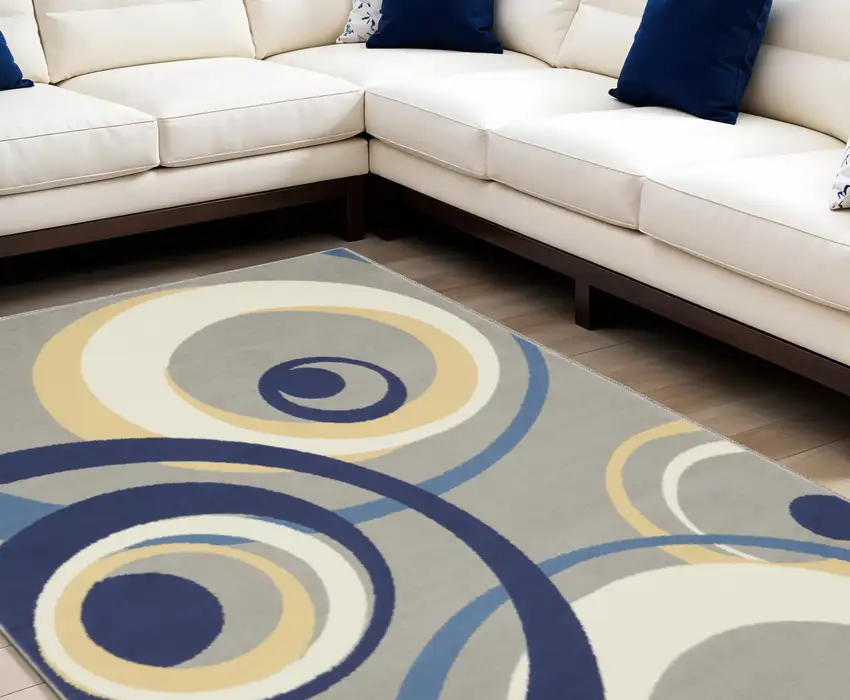Gray and Ivory Geometric Power Loom Area Rug Photo 1