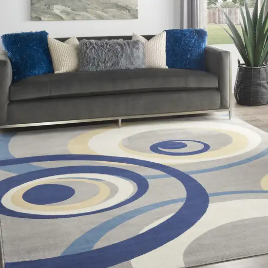 Gray and Ivory Geometric Power Loom Area Rug Photo 5