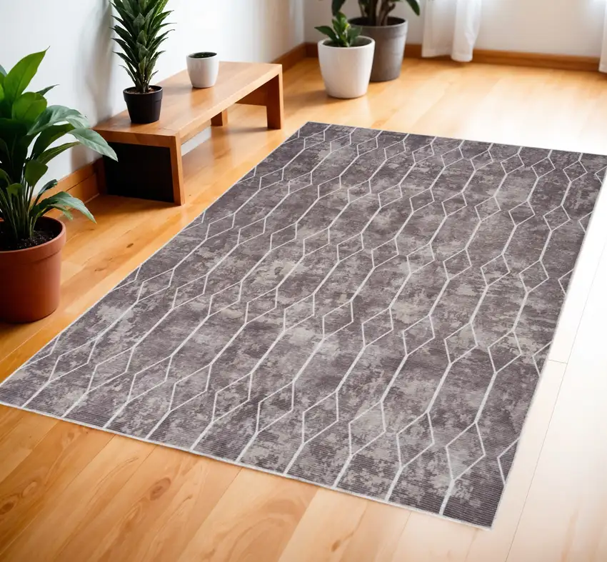Gray and Ivory Geometric Power Loom Area Rug Photo 1