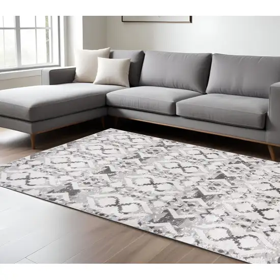 Gray and Ivory Geometric Power Loom Area Rug Photo 1