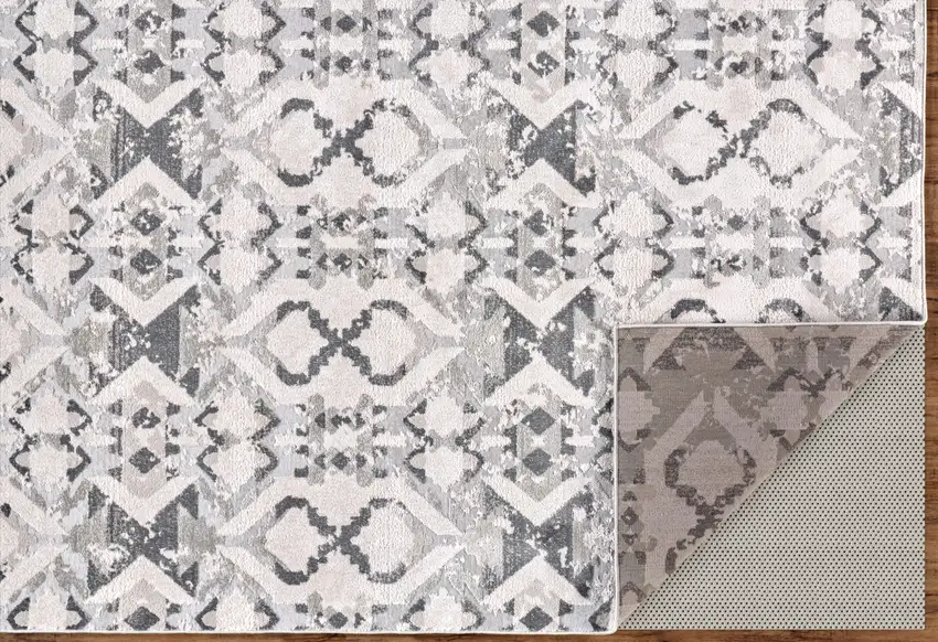 Gray and Ivory Geometric Power Loom Area Rug Photo 4