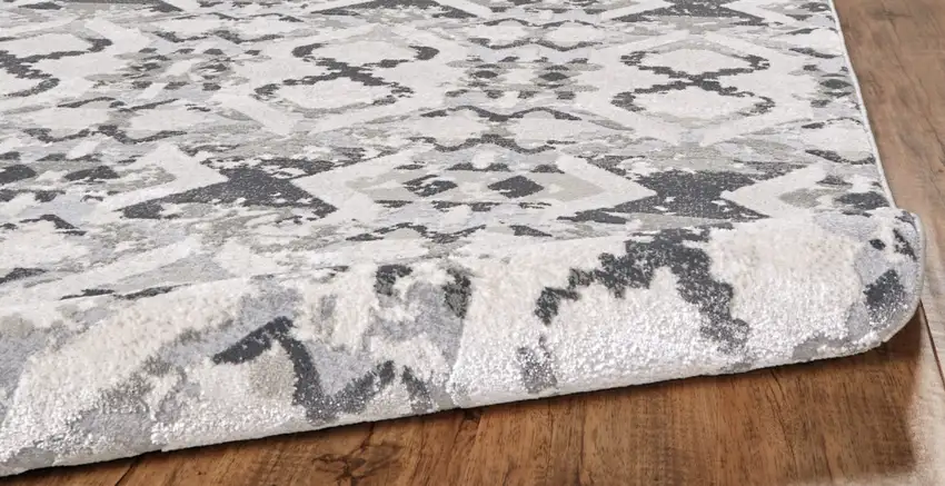 Gray and Ivory Geometric Power Loom Area Rug Photo 6