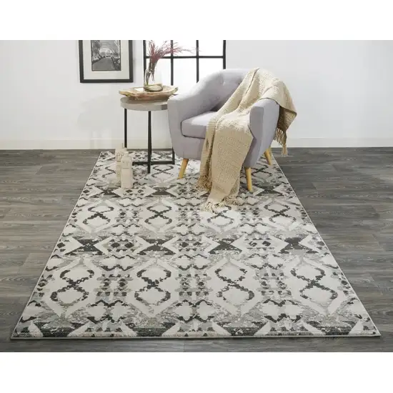 Gray and Ivory Geometric Power Loom Area Rug Photo 9