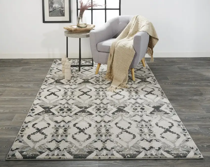 Gray and Ivory Geometric Power Loom Area Rug Photo 9