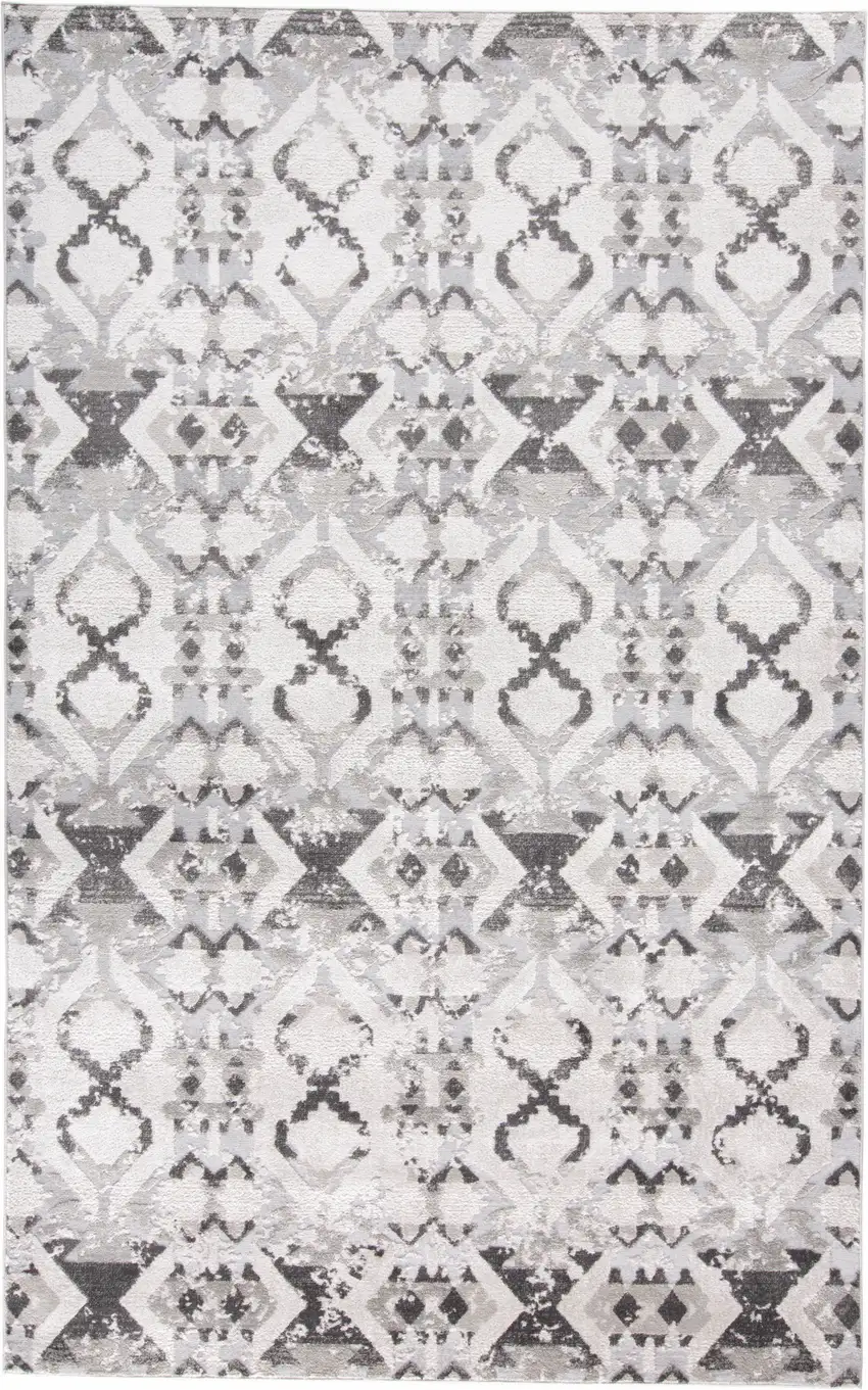 Gray and Ivory Geometric Power Loom Area Rug Photo 1