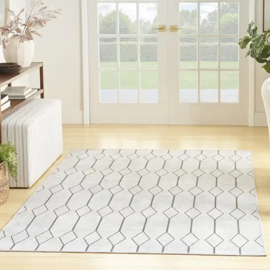 Gray and Ivory Geometric Power Loom Distressed Washable Area Rug Photo 5