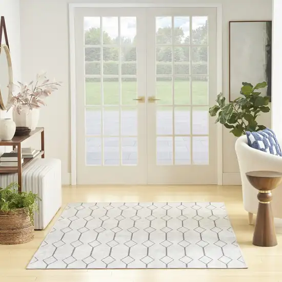 Gray and Ivory Geometric Power Loom Distressed Washable Area Rug Photo 7
