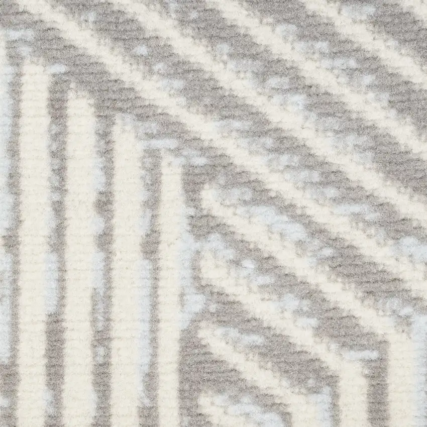 8' Gray And Ivory Geometric Runner Rug Photo 3