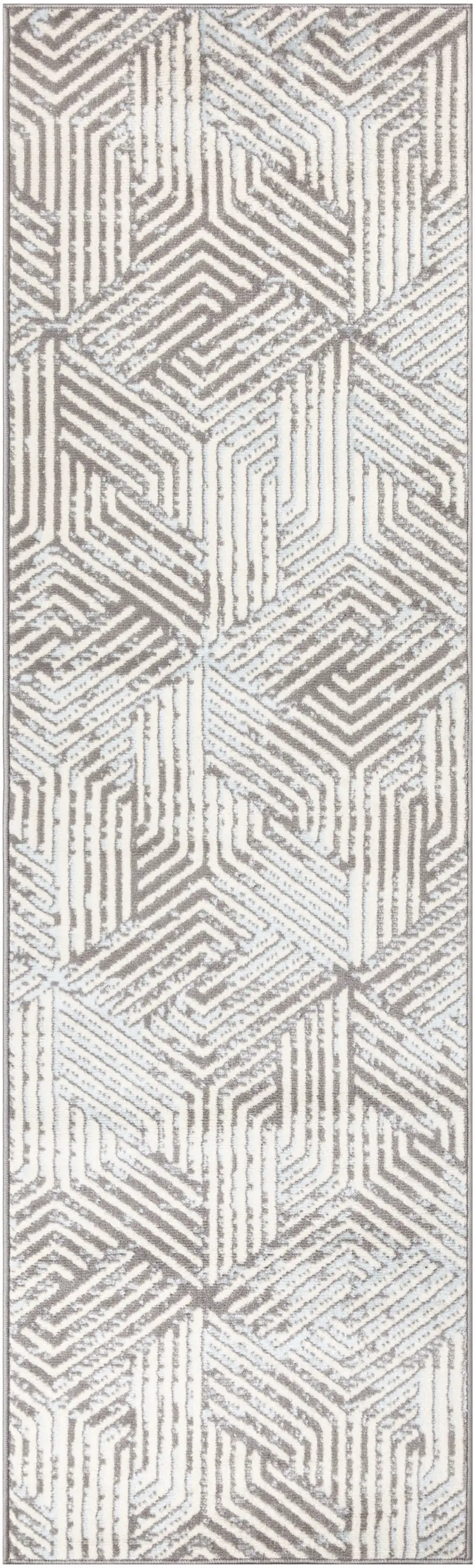 Gray and Ivory Geometric Power Loom Runner Rug Photo 2