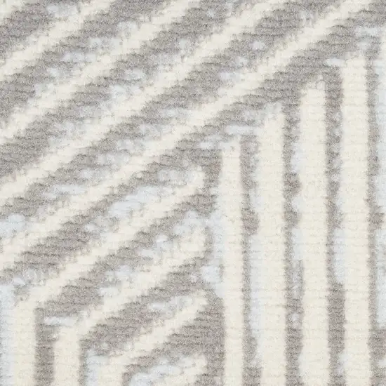 8' Gray And Ivory Geometric Runner Rug Photo 4