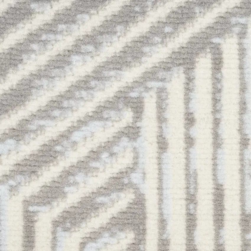 8' Gray And Ivory Geometric Runner Rug Photo 4
