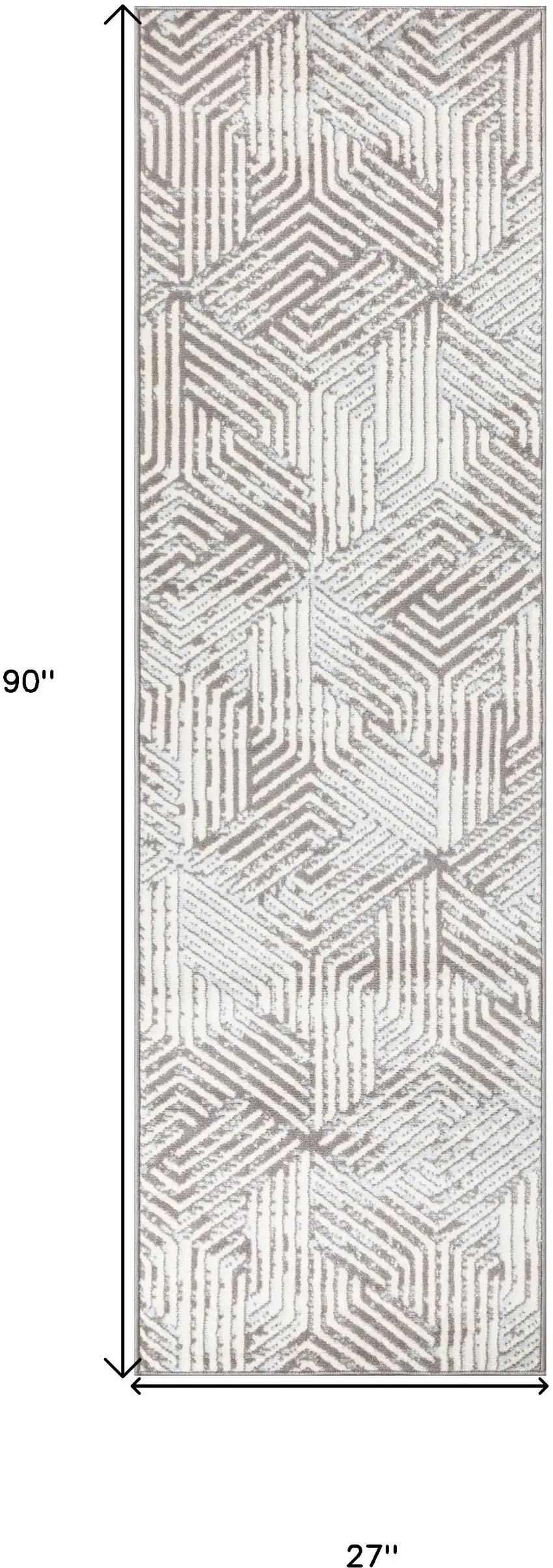 Gray and Ivory Geometric Power Loom Runner Rug Photo 3