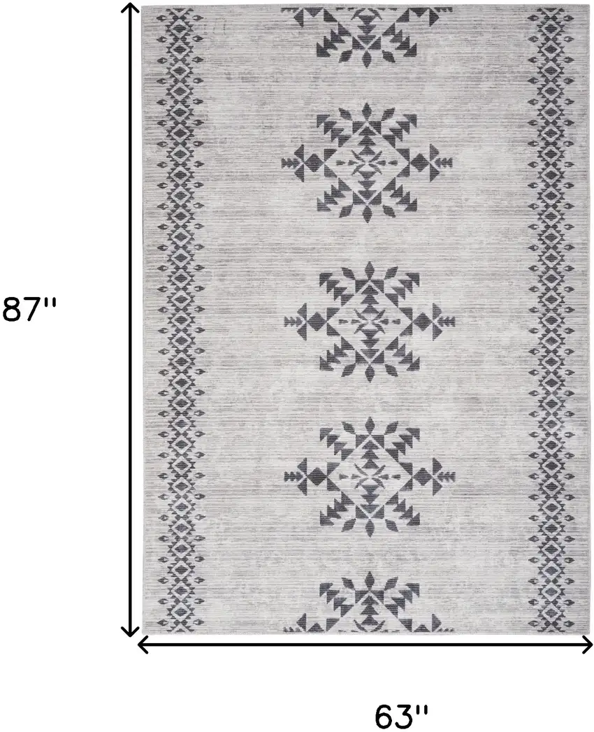 Gray and Ivory Geometric Power Loom Washable Area Rug Photo 8