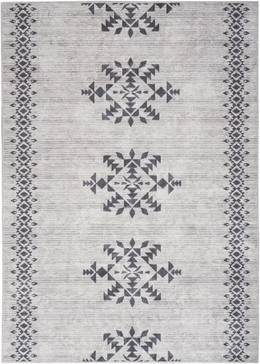 Gray and Ivory Geometric Power Loom Washable Area Rug Photo 1