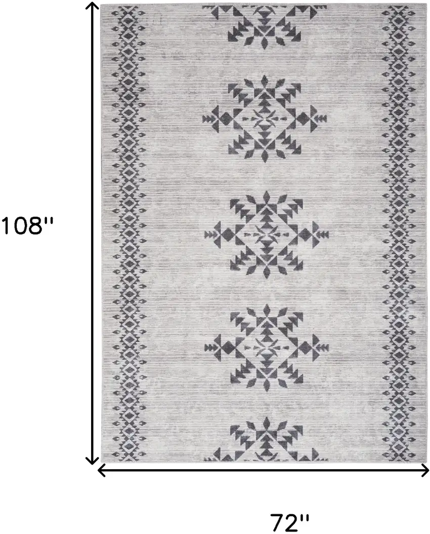 Gray and Ivory Geometric Power Loom Washable Area Rug Photo 8