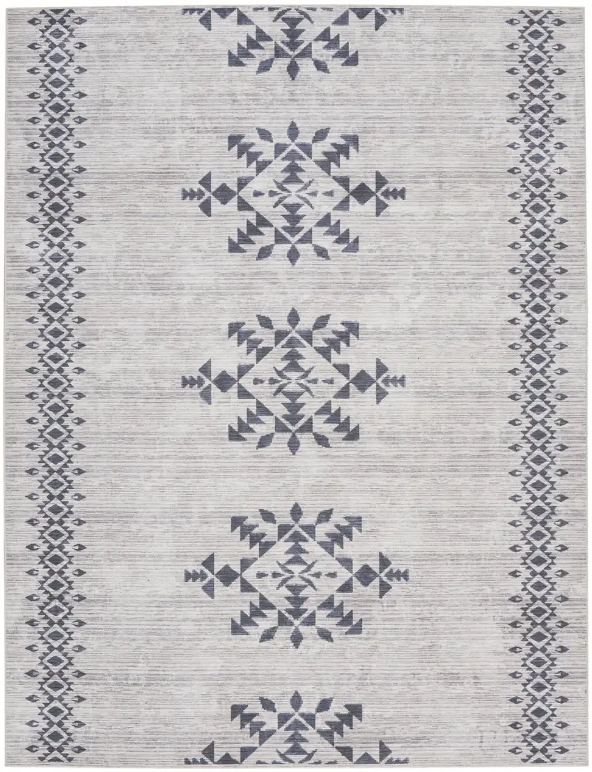 Gray and Ivory Geometric Power Loom Washable Area Rug Photo 1