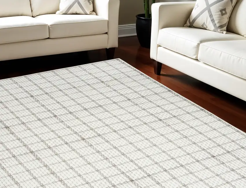 Gray and Ivory Geometric Power Loom Washable Non Skid Area Rug Photo 1