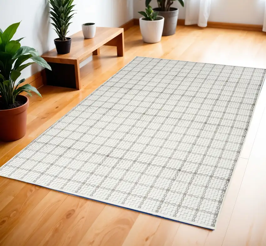 Gray and Ivory Geometric Power Loom Washable Non Skid Area Rug Photo 1