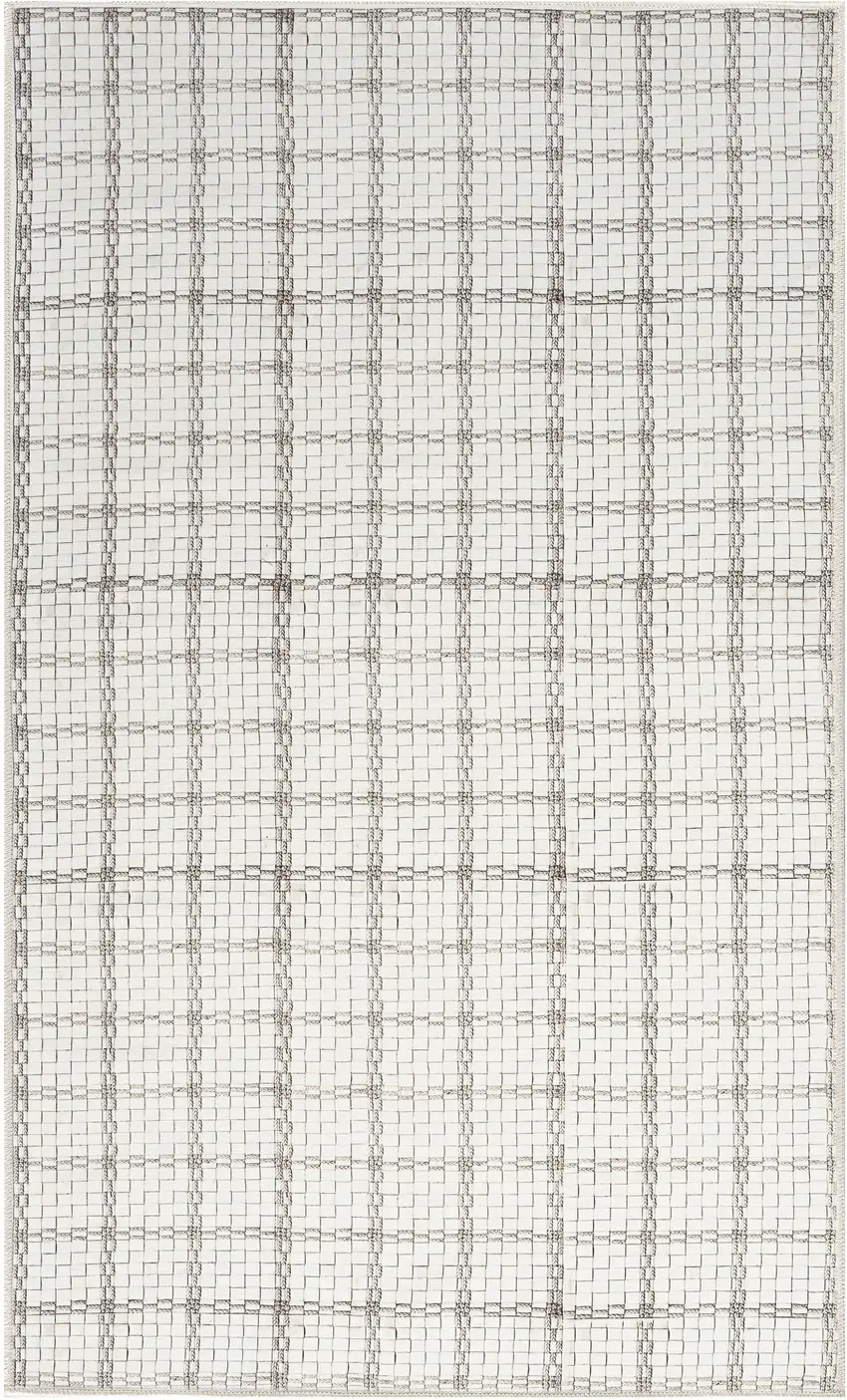 Gray and Ivory Geometric Power Loom Washable Non Skid Area Rug Photo 2