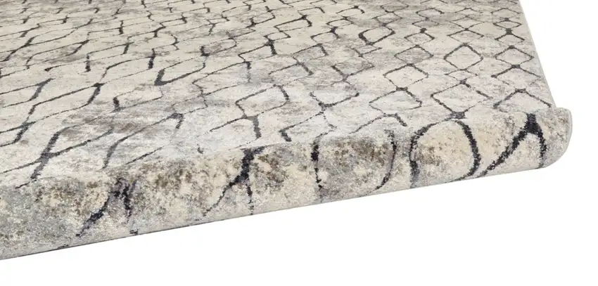 Gray and Ivory Geometric Power Loom Worn Faded Area Rug Photo 8
