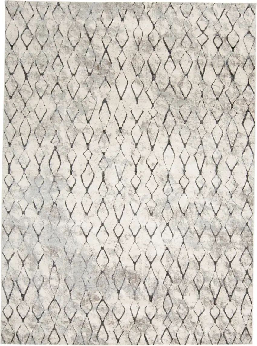Gray and Ivory Geometric Power Loom Worn Faded Area Rug Photo 2