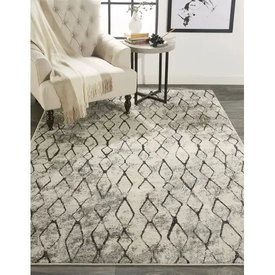 Gray and Ivory Geometric Power Loom Worn Faded Area Rug Photo 9