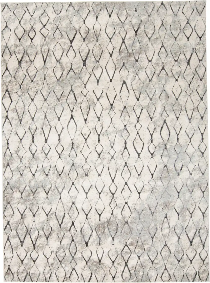 Gray and Ivory Geometric Power Loom Worn Faded Area Rug Photo 6