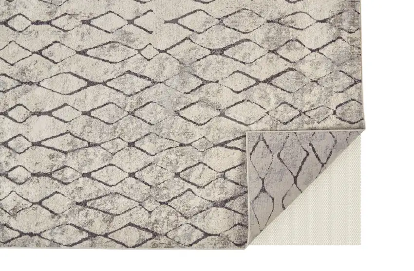 Gray and Ivory Geometric Power Loom Worn Faded Area Rug Photo 4