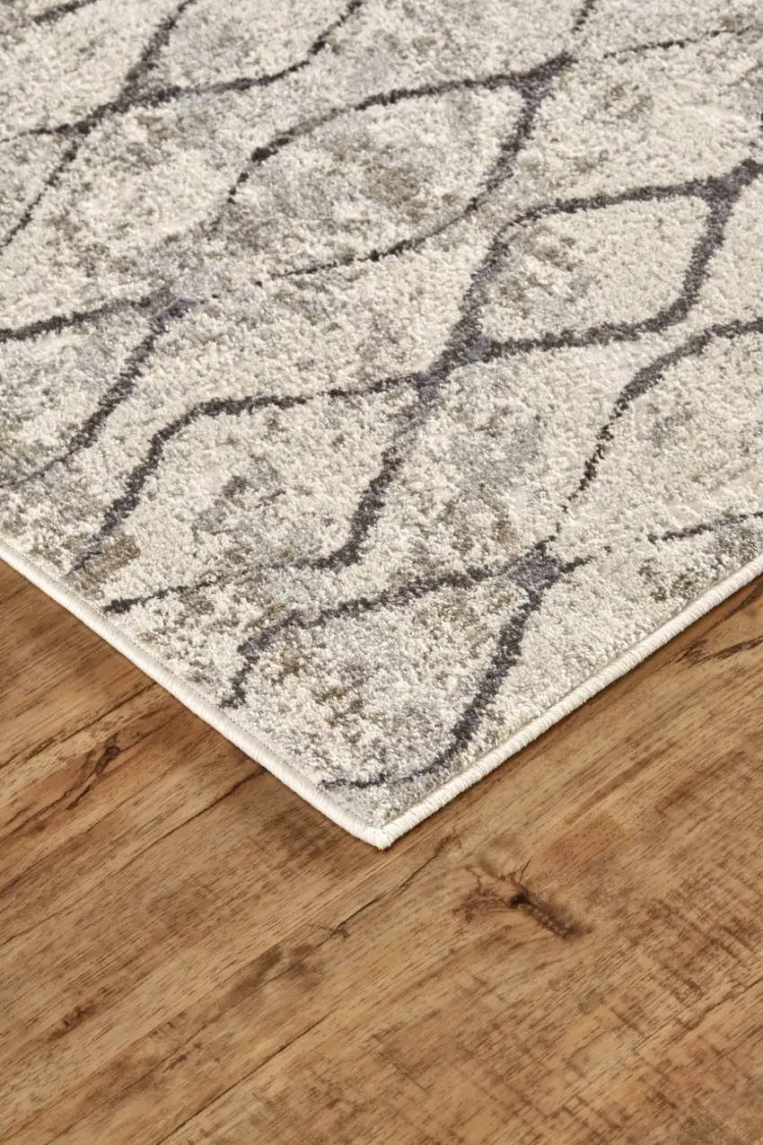 Gray and Ivory Geometric Power Loom Worn Faded Area Rug Photo 7