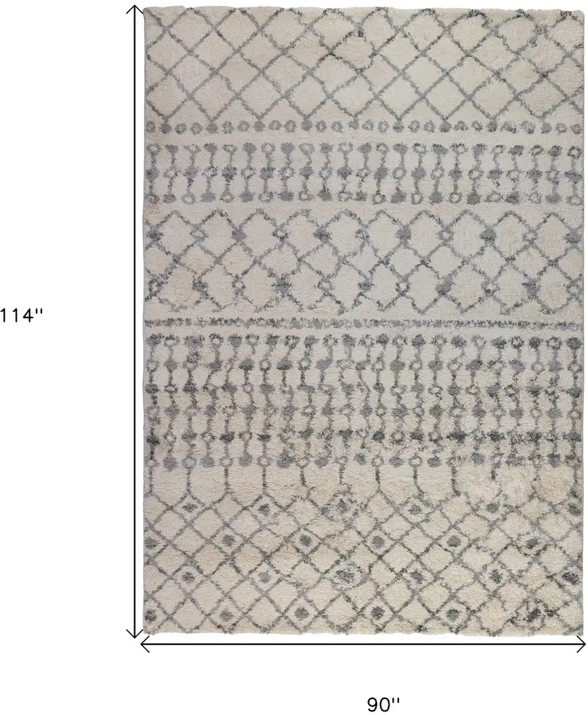 Gray and Ivory Geometric Shag Area Rug Photo 6