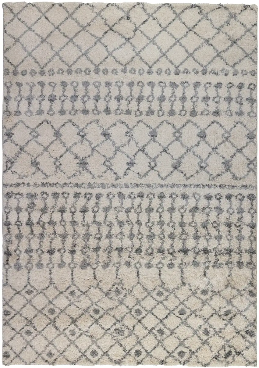 Gray and Ivory Geometric Shag Area Rug Photo 1