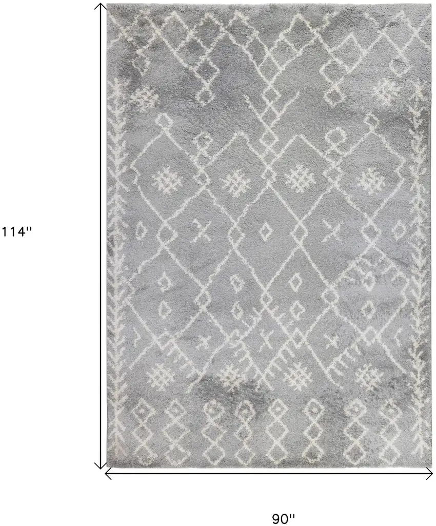 Gray and Ivory Geometric Shag Area Rug Photo 6