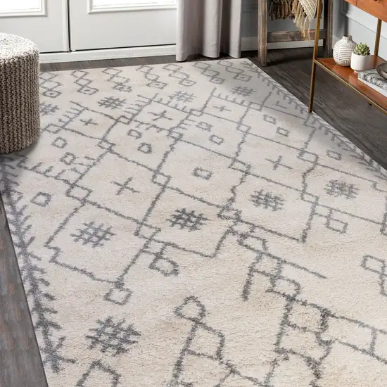 Gray And Ivory Geometric Shag Area Rug Photo 6