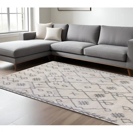 Gray And Ivory Geometric Shag Area Rug Photo 1