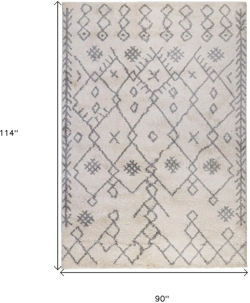 Gray And Ivory Geometric Shag Area Rug Photo 3