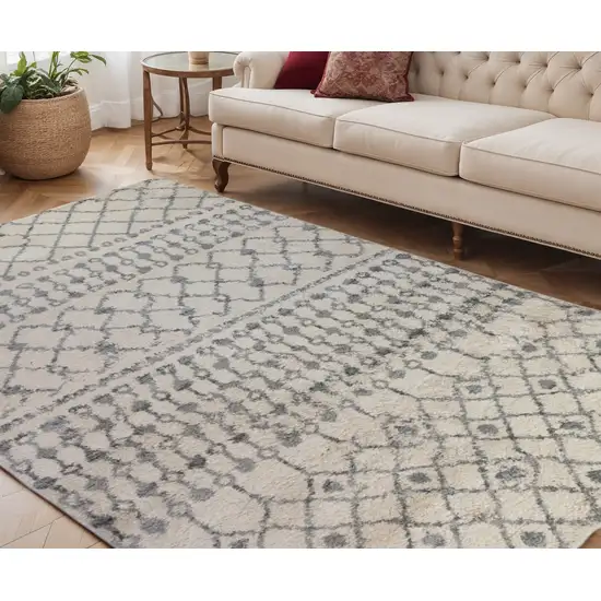 Gray and Ivory Geometric Shag Area Rug Photo 1