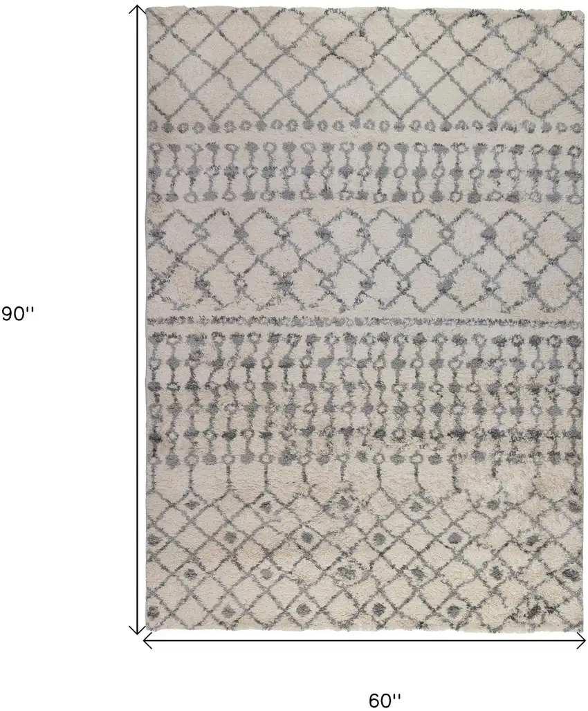 Gray and Ivory Geometric Shag Area Rug Photo 6