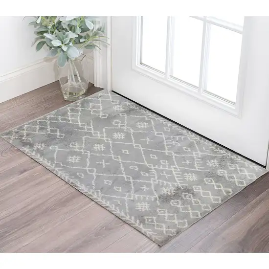 Gray and Ivory Geometric Shag Area Rug Photo 1