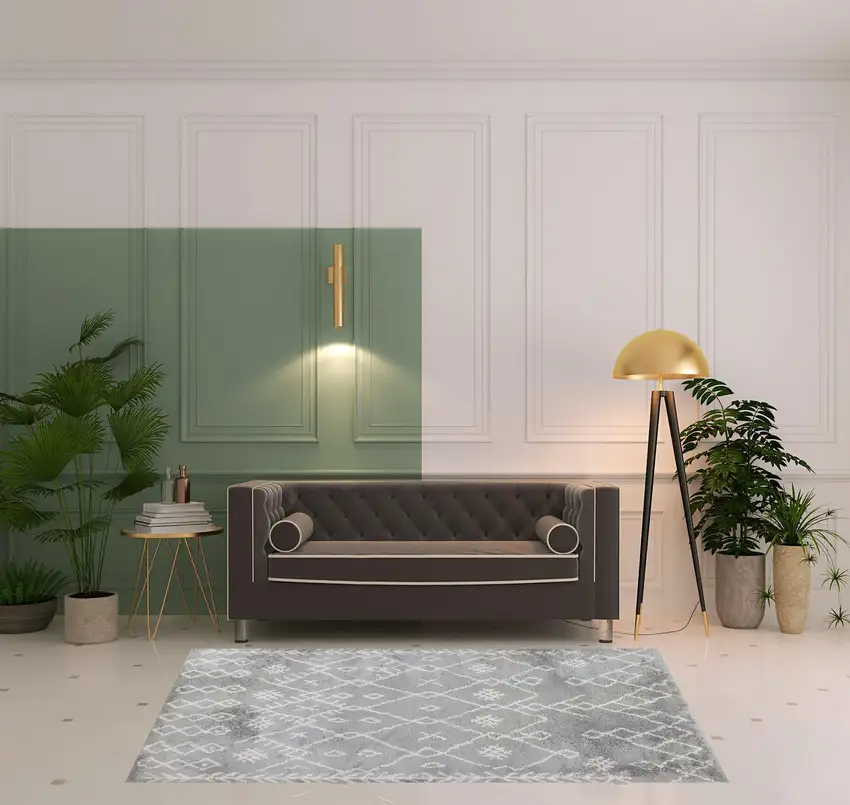 Gray and Ivory Geometric Shag Area Rug Photo 2